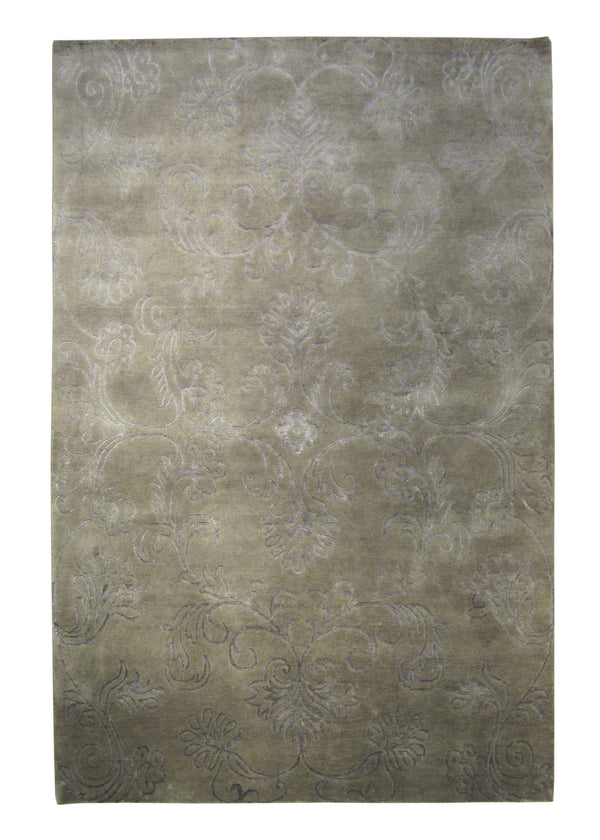 A26430 Oriental Rug Indian Handmade Area Modern Neutral 5'12'' x 8'10'' -6x9- Green Gray Floral Design