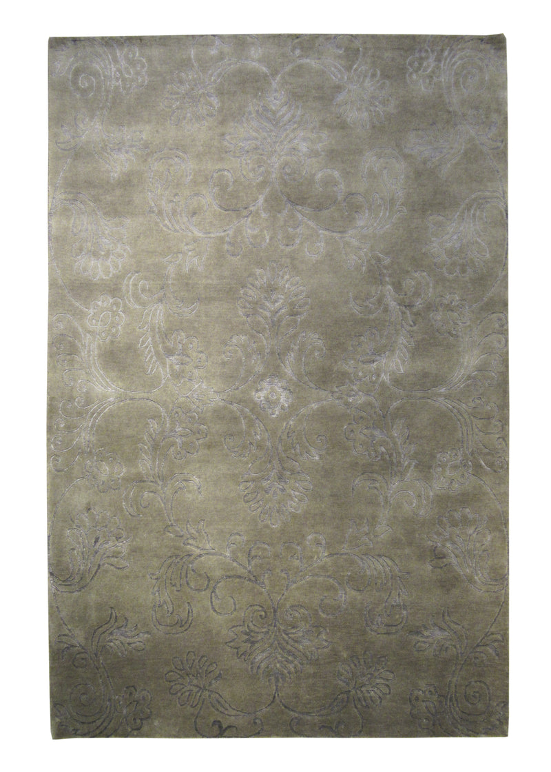 A26430 Oriental Rug Indian Handmade Area Modern Neutral 5'12'' x 8'10'' -6x9- Green Gray Floral Design