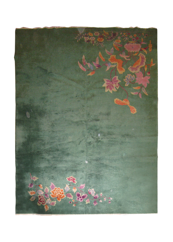 A26438 Oriental Rug Chinese Handmade Area Traditional Antique 8'8'' x 11'5'' -9x11- Green Purple Nichols Art Deco Design