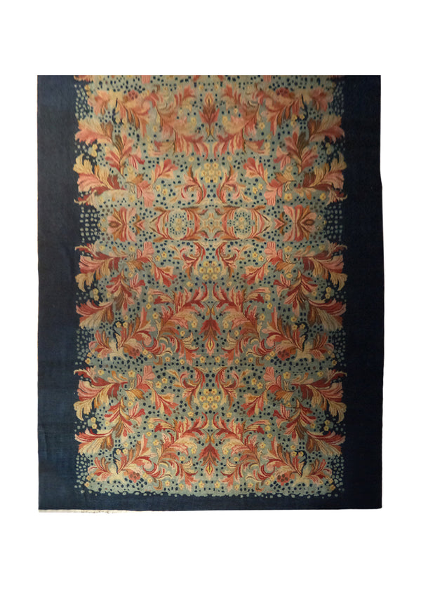 A26449 Oriental Rug Tibetan Handmade Area Traditional Antique 7'1'' x 12'0'' -7x12- Blue Pink Floral Design