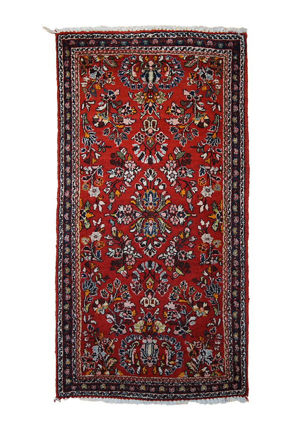 A26458 Persian Rug Sarouk Handmade Area Traditional Antique 2'1'' x 4'0'' -2x4- Red Floral Design