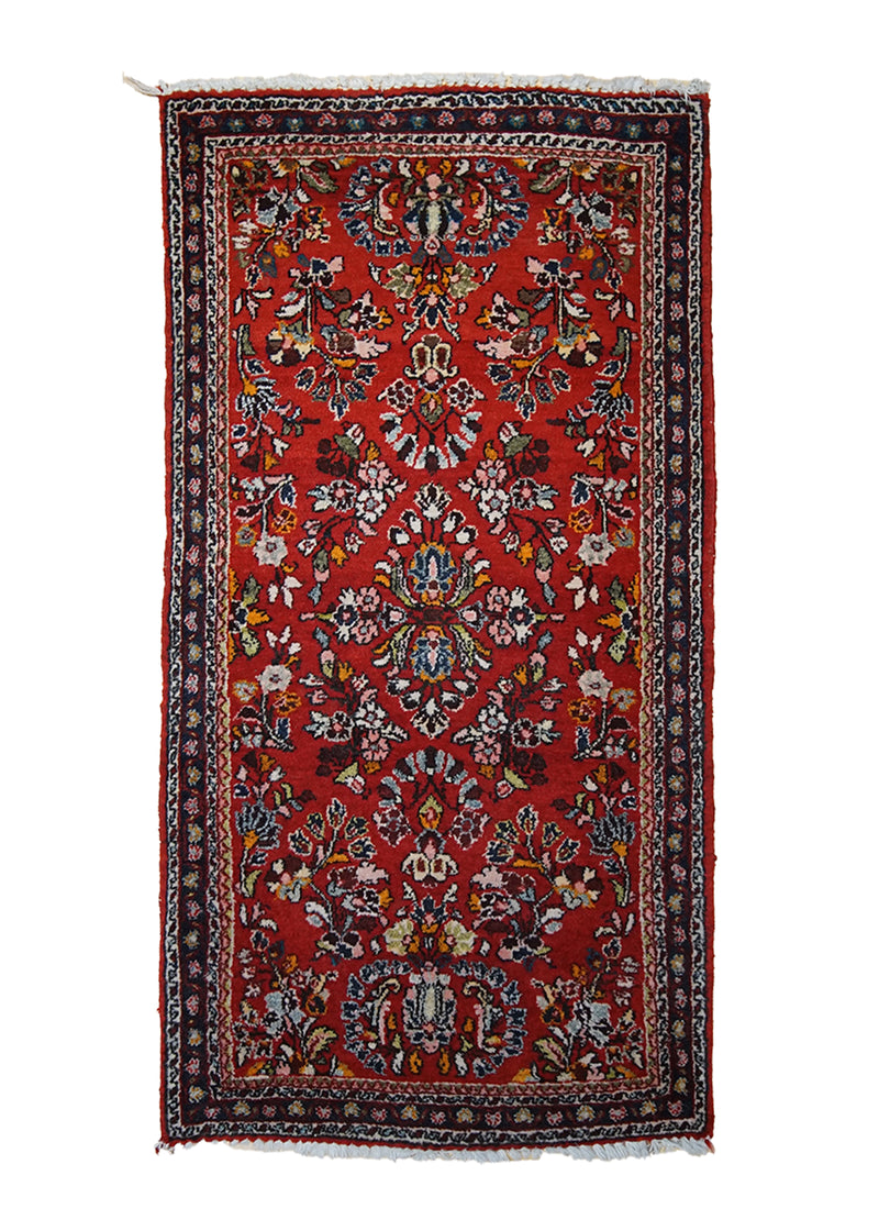 A26458 Persian Rug Sarouk Handmade Area Traditional Antique 2'1'' x 4'0'' -2x4- Red Floral Design