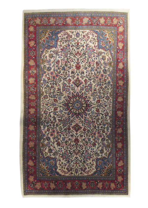 A26483 Persian Rug Sarouk Handmade Area Traditional 4'3'' x 7'3'' -4x7- Whites Beige Red Blue Floral Design