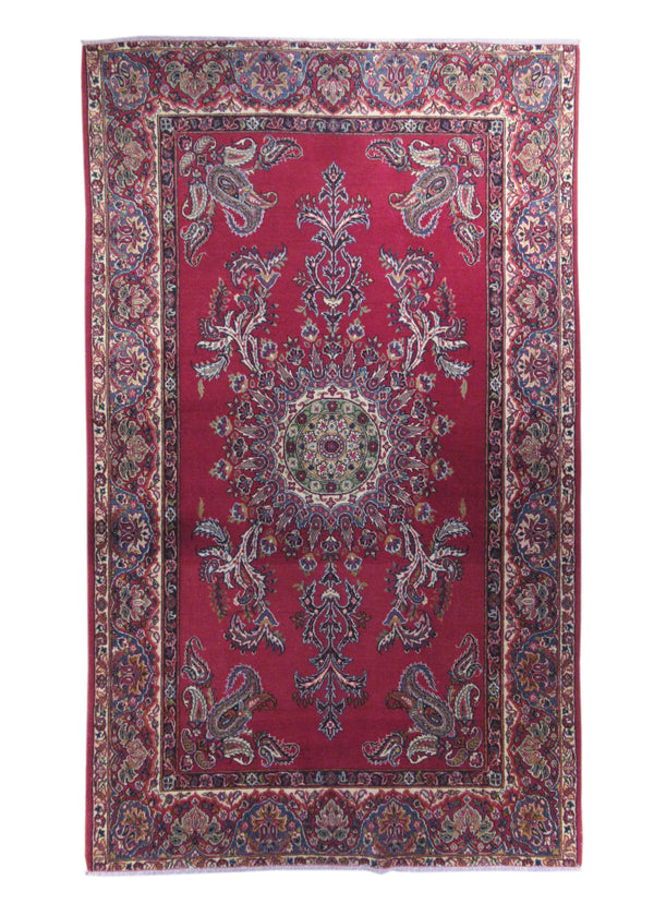 A26485 Persian Rug Kashan Handmade Area Traditional 4'5'' x 7'3'' -4x7- Red Floral Design
