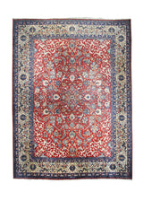 A26487 Persian Rug Yazd Handmade Area Traditional 9'8'' x 13'0'' -10x13- Red Whites Beige Blue Floral Design