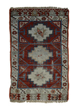 A26497 Oriental Rug Turkish Handmade Area Tribal Antique 1'9'' x 2'10'' -2x3- Red Whites Beige Geometric Design
