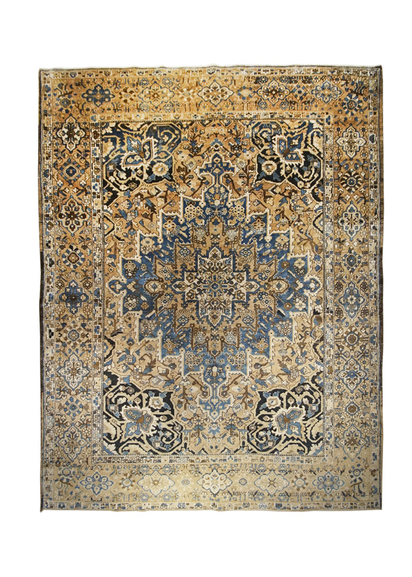 A26500 Persian Rug Bakhtiari Handmade Area Tribal 9'10'' x 12'8'' -10x13- Whites Beige Blue Geometric Design
