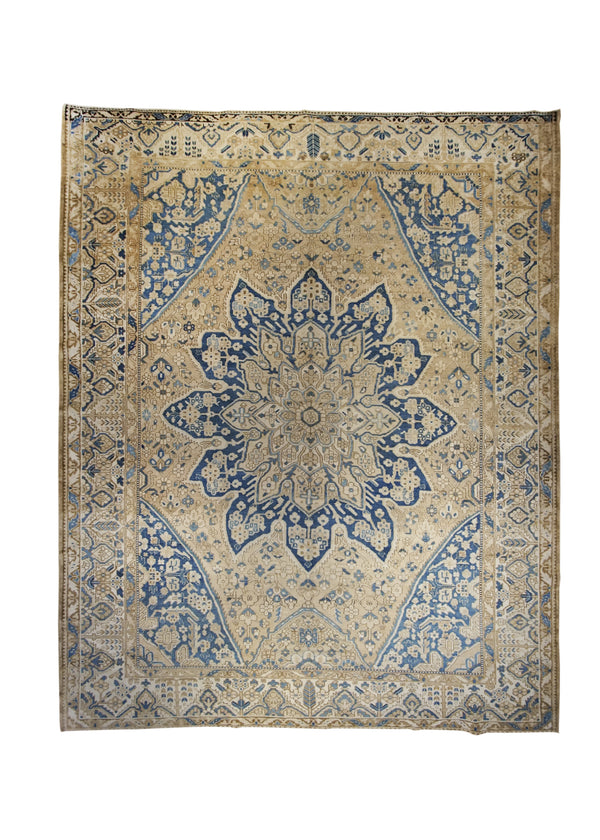 A26501 Persian Rug Bakhtiari Handmade Area Tribal Vintage 10'4'' x 12'6'' -10x13- Whites Beige Blue Geometric Design