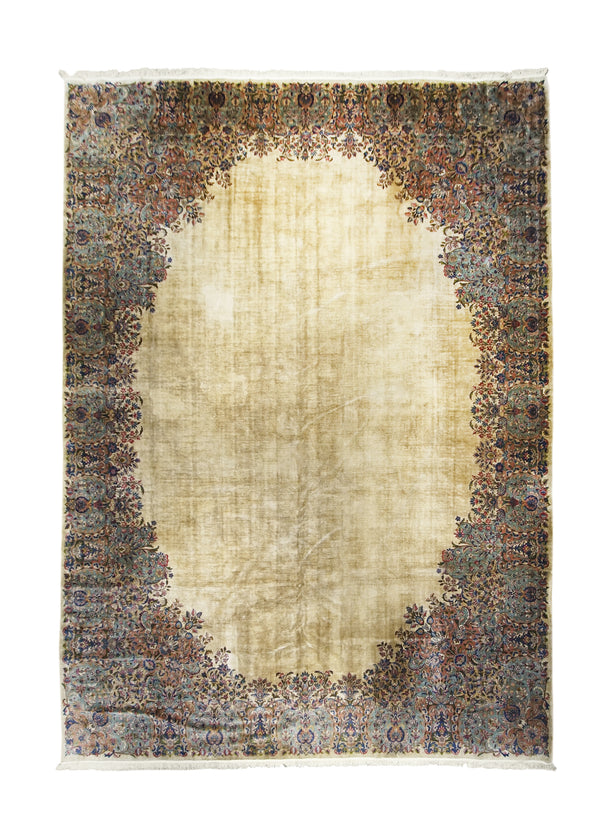 A26508 Persian Rug Kerman Handmade Area Traditional 11'7'' x 16'1'' -12x16- Whites Beige Blue Open Field Design