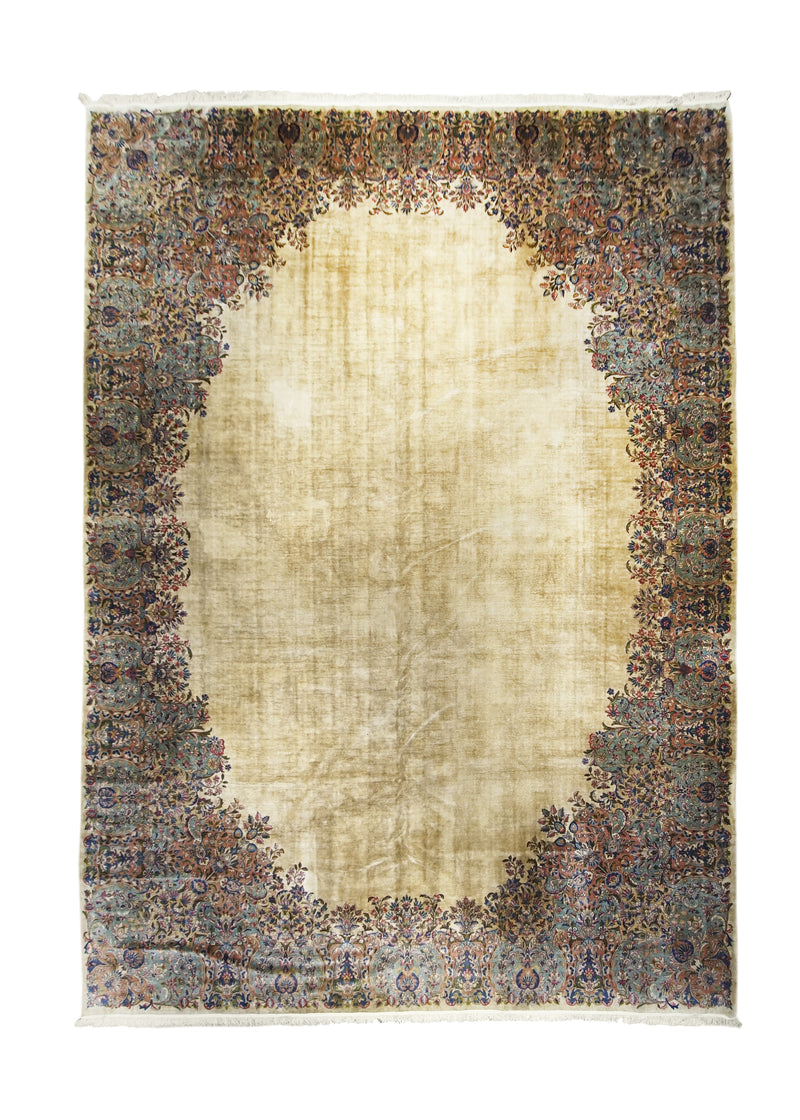 A26508 Persian Rug Kerman Handmade Area Traditional 11'7'' x 16'1'' -12x16- Whites Beige Blue Open Field Design