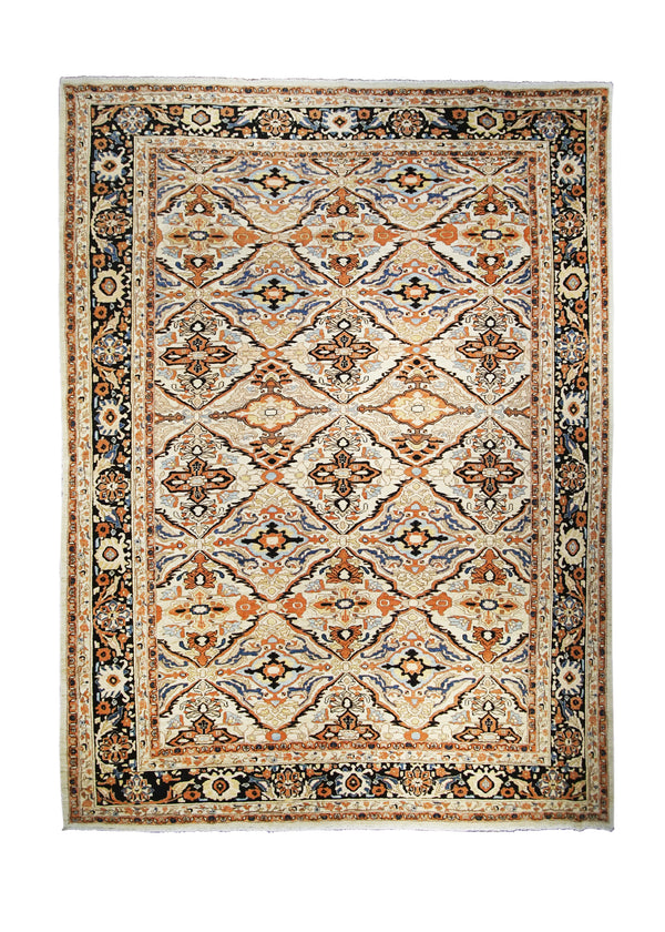 A26513 Persian Rug Malayer Handmade Area Tribal Vintage 9'4'' x 12'2'' -9x12- Whites Beige Black Orange Geometric Design