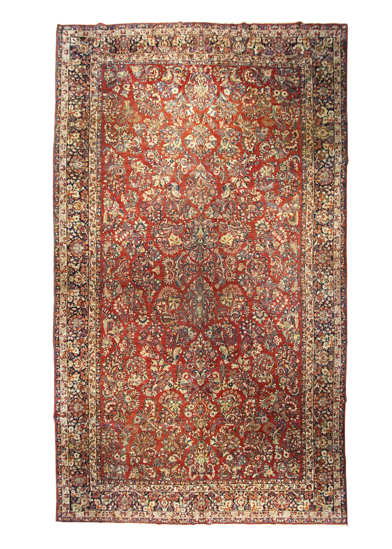 A26520 Persian Rug Sarouk Handmade Area Traditional Antique 10'5'' x 17'10'' -10x18- Red Blue Floral Design