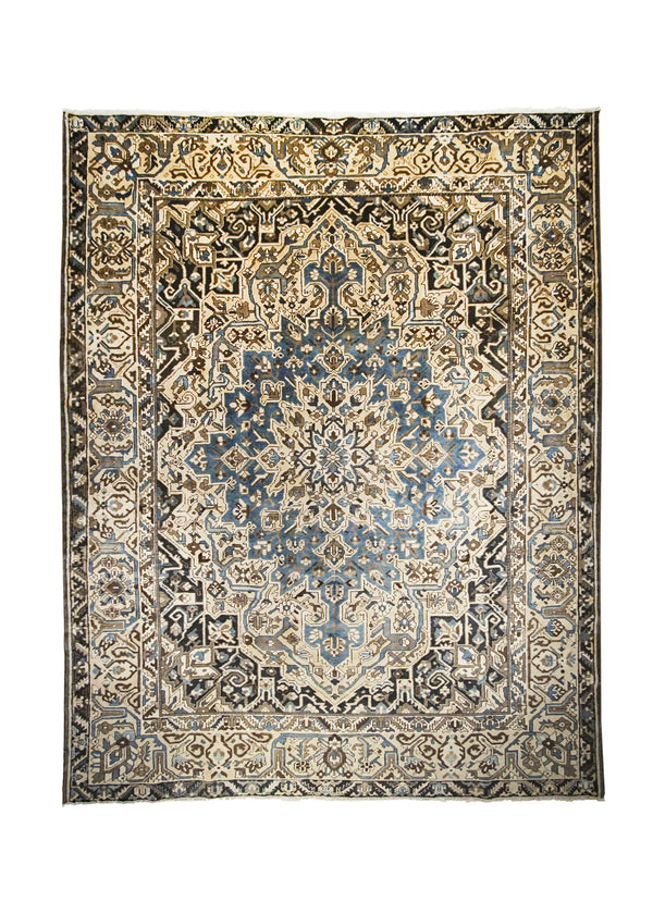 A26521 Persian Rug Bakhtiari Handmade Area Tribal Vintage 9'10'' x 12'5'' -10x12- Whites Beige Blue Geometric Design