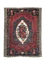 A26525 Persian Rug Bakhtiari Handmade Area Tribal Antique 5'3'' x 6'5'' -5x6- Red Green Floral Gol Farang Design