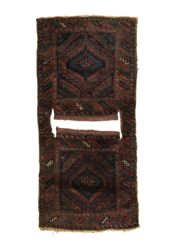 A26533 Persian Rug Baloch Handmade Saddle Tribal Antique 2'2'' x 4'7'' -2x5- Blue Red Green Geometric Design.jpg