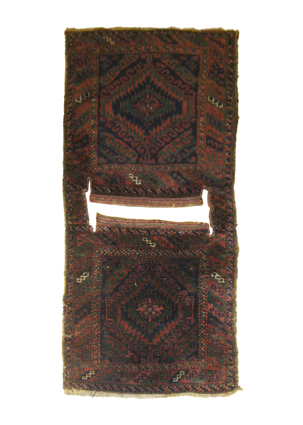 A26533 Persian Rug Baloch Handmade Saddle Tribal Antique 2'2'' x 4'7'' -2x5- Blue Red Green Geometric Design