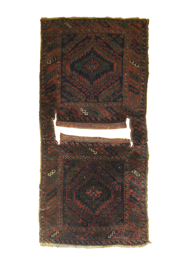 A26533 Persian Rug Baloch Handmade Saddle Tribal Antique 2'2'' x 4'7'' -2x5- Blue Red Green Geometric Design