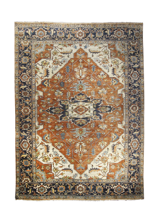 A26538 Oriental Rug Indian Handmade Area Transitional Tribal 8'11'' x 12'2'' -9x12- Red Blue Heriz Geometric Design