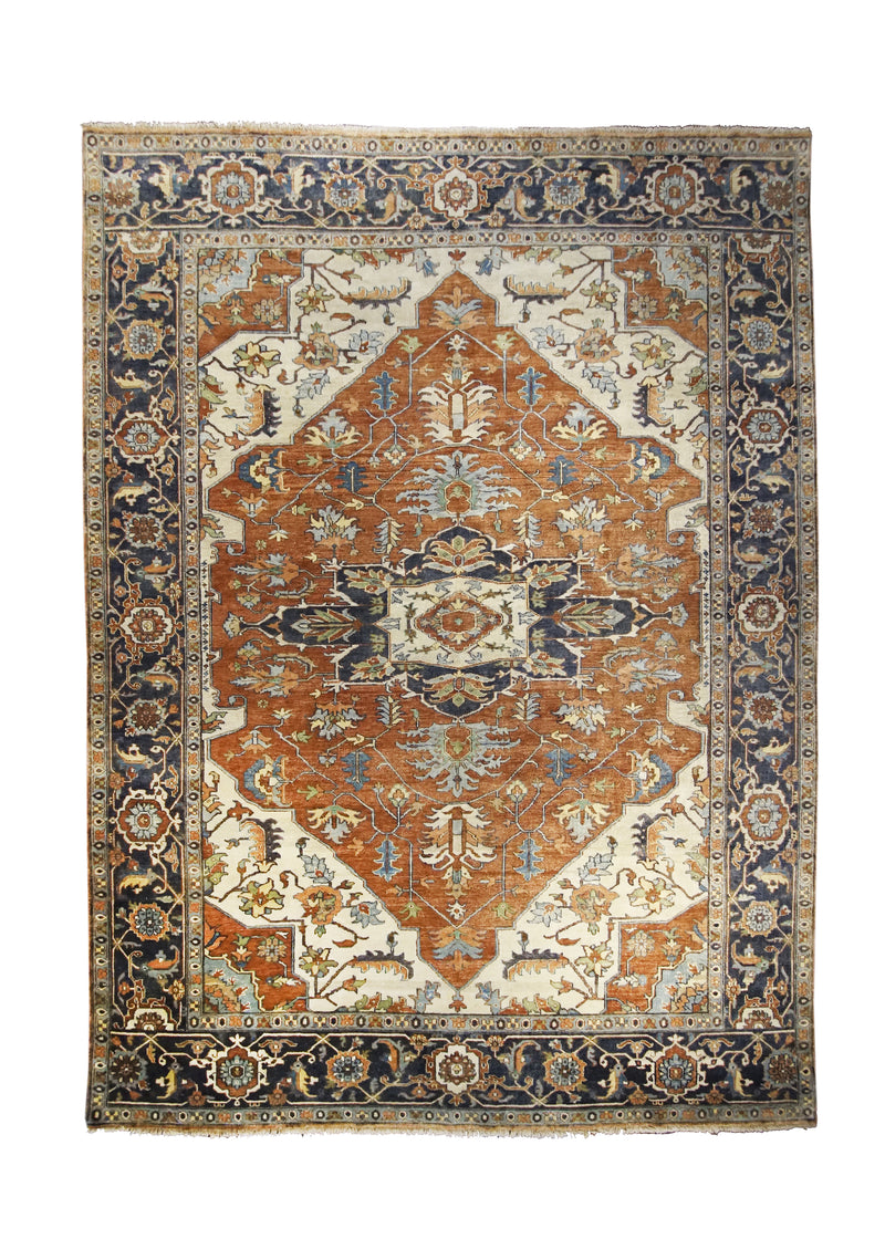A26538 Oriental Rug Indian Handmade Area Transitional Tribal 8'11'' x 12'2'' -9x12- Red Blue Heriz Geometric Design