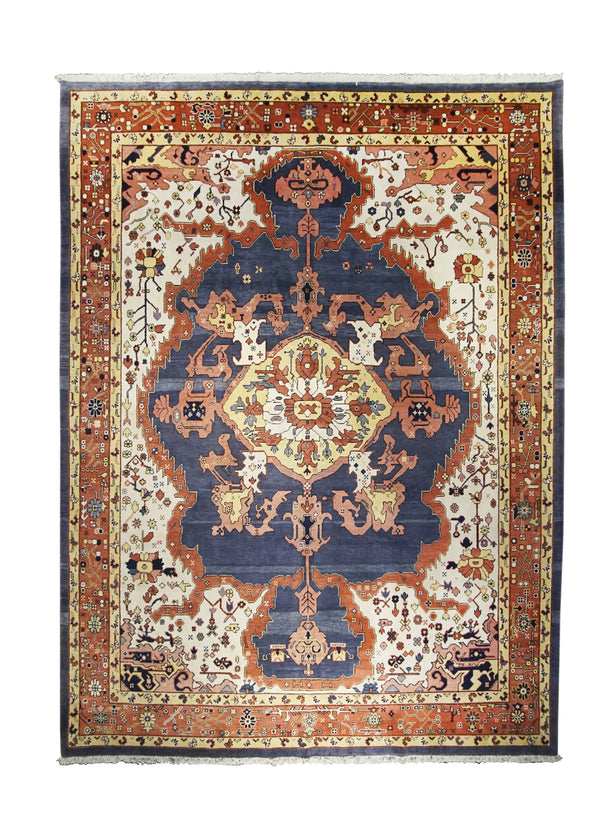 A26539 Oriental Rug Turkish Handmade Area Tribal 8'11'' x 11'10'' -9x12- Blue Red Yellow Gold Geometric Design