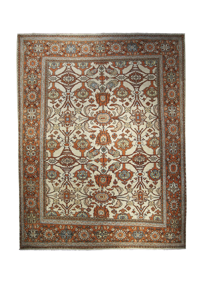 A26543 Persian Rug Malayer Handmade Area Tribal Vintage 9'5'' x 11'10'' -9x12- Whites Beige Red Floral Design