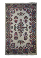 A26557 Persian Rug Lavar  Kerman Handmade Area Traditional 3'10'' x 6'3'' -4x6- Whites-Beige Pink Floral Design.jpg