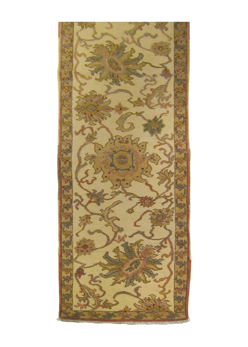 A26560 Oriental Rug Egyptian Handmade Runner Transitional 2'5'' x 9'9'' -2x10- Whites Beige Yellow Gold Green Floral Design