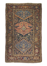 A26566 Persian Rug Malayer Handmade Area Tribal Antique 4'6'' x 7'2'' -5x7- Blue Red Geometric Design