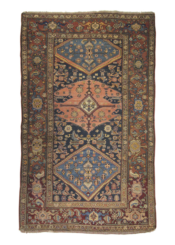 A26566 Persian Rug Malayer Handmade Area Tribal Antique 4'6'' x 7'2'' -5x7- Blue Red Geometric Design