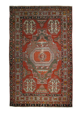 A26579 Persian Rug Kurdistan Handmade Area Tribal Antique 4'0'' x 6'5'' -4x6- Red Geometric Design