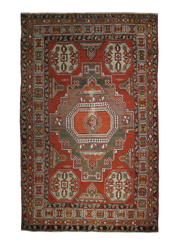A26579 Persian Rug Kurdistan Handmade Area Tribal Antique 4'0'' x 6'5'' -4x6- Red Geometric Design