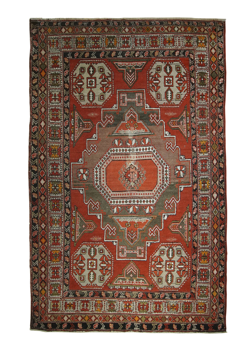 A26579 Persian Rug Kurdistan Handmade Area Tribal Antique 4'0'' x 6'5'' -4x6- Red Geometric Design