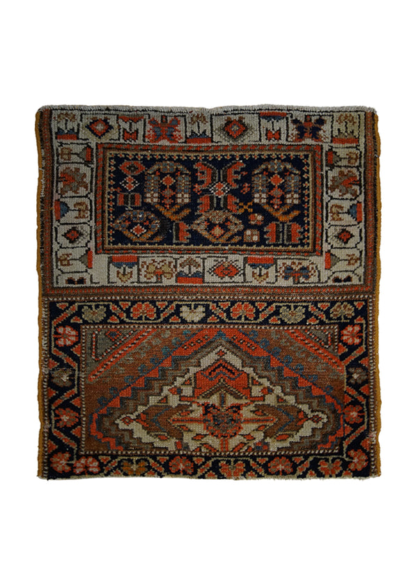 A26583 Persian Rug Kurdistan Handmade Area Tribal Antique 2'1'' x 2'3'' -2x2- Blue Whites Beige Orange Geometric Design