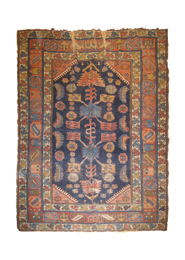 A26588 Persian Rug Bakhtiari Handmade Area Tribal Antique 5'1'' x 6'0'' -5x6- Blue Red Geometric Design