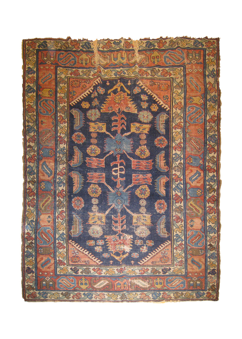 A26588 Persian Rug Bakhtiari Handmade Area Tribal Antique 5'1'' x 6'0'' -5x6- Blue Red Geometric Design
