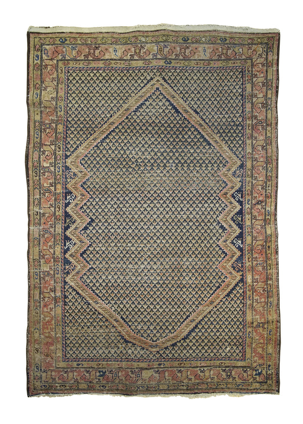 A26590 Persian Rug Hamadan Handmade Area Tribal Antique 4'3'' x 6'0'' -4x6- Blue Pink Paisley Boteh Design