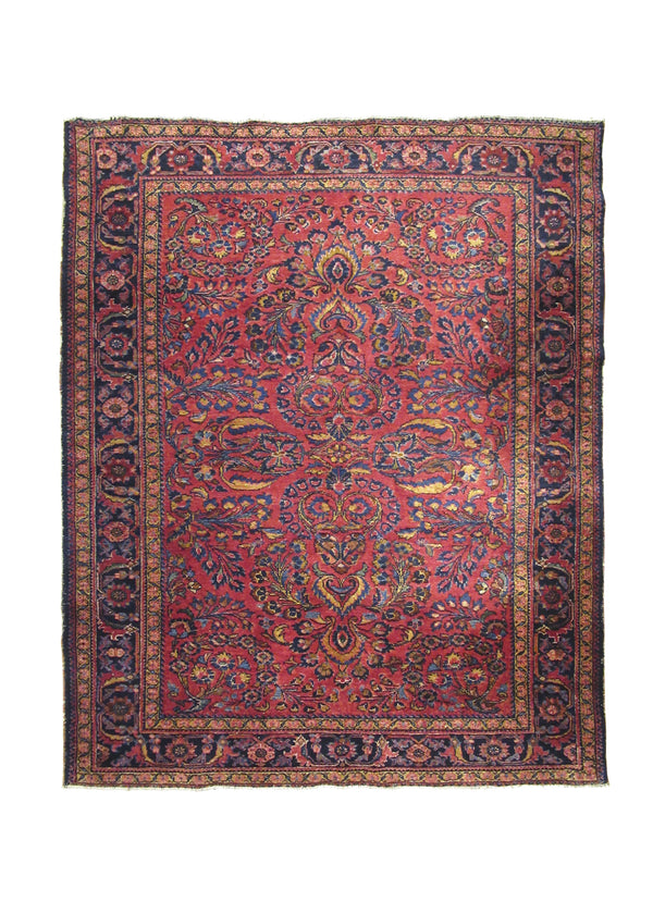 A26601 Persian Rug Lilihan Handmade Area Traditional Antique 5'3'' x 6'5'' -5x6- Red Blue Floral Design