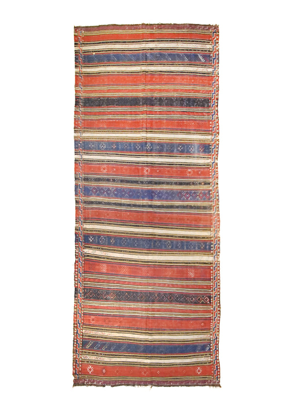 A26614 Oriental Rug Turkish Handmade Runner Tribal Antique 4'10'' x 12'0'' -5x12- Blue Red Stripes Design.jpg