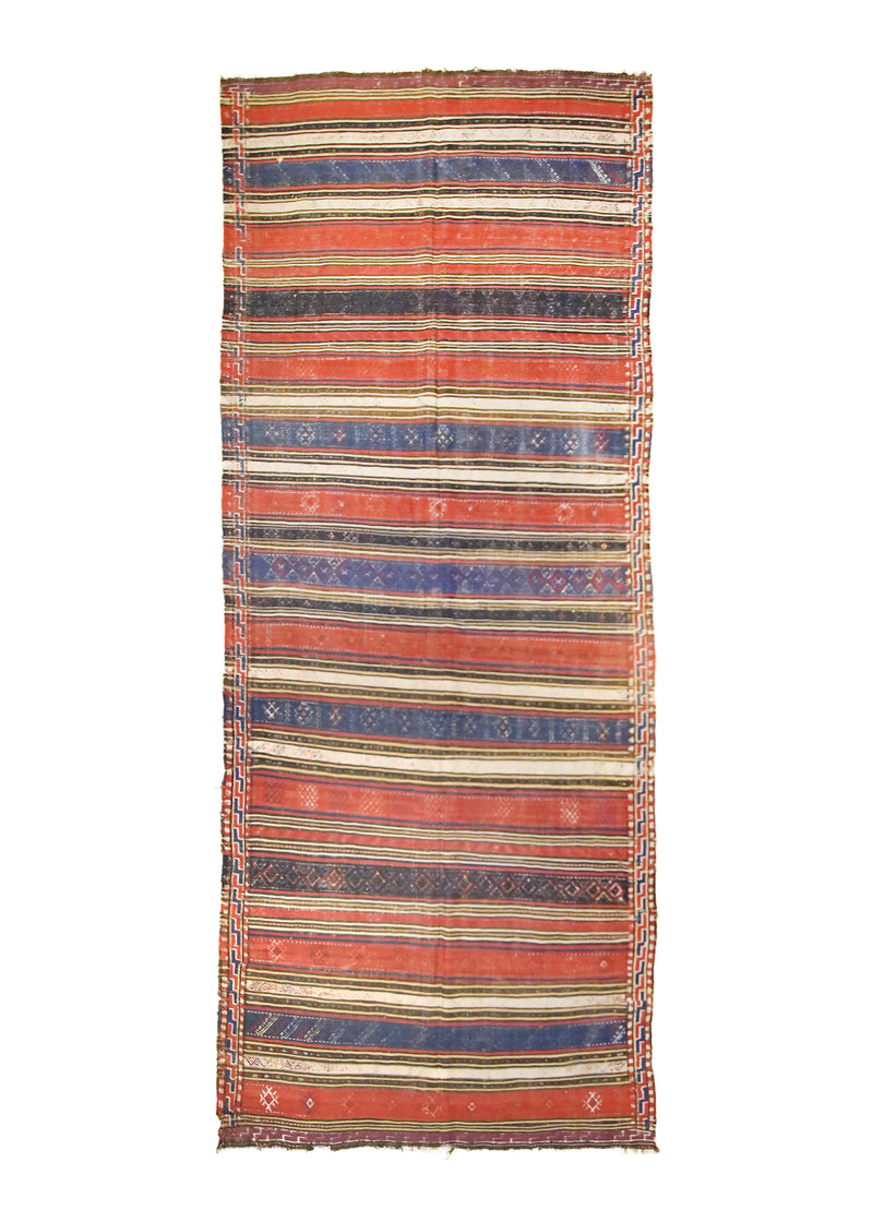 A26614 Oriental Rug Turkish Handmade Runner Tribal Antique 4'10'' x 12'0'' -5x12- Blue Red Stripes Design.jpg