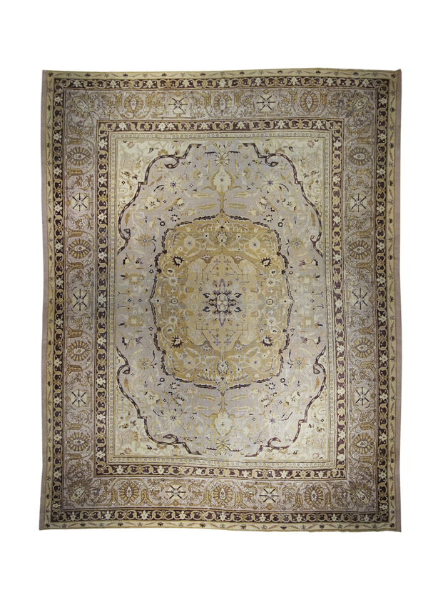 A26619 Oriental Rug Indian Handmade Area Neutral Antique 9'11'' x 12'2'' -10x12- Pink Yellow Gold Gray Floral Design