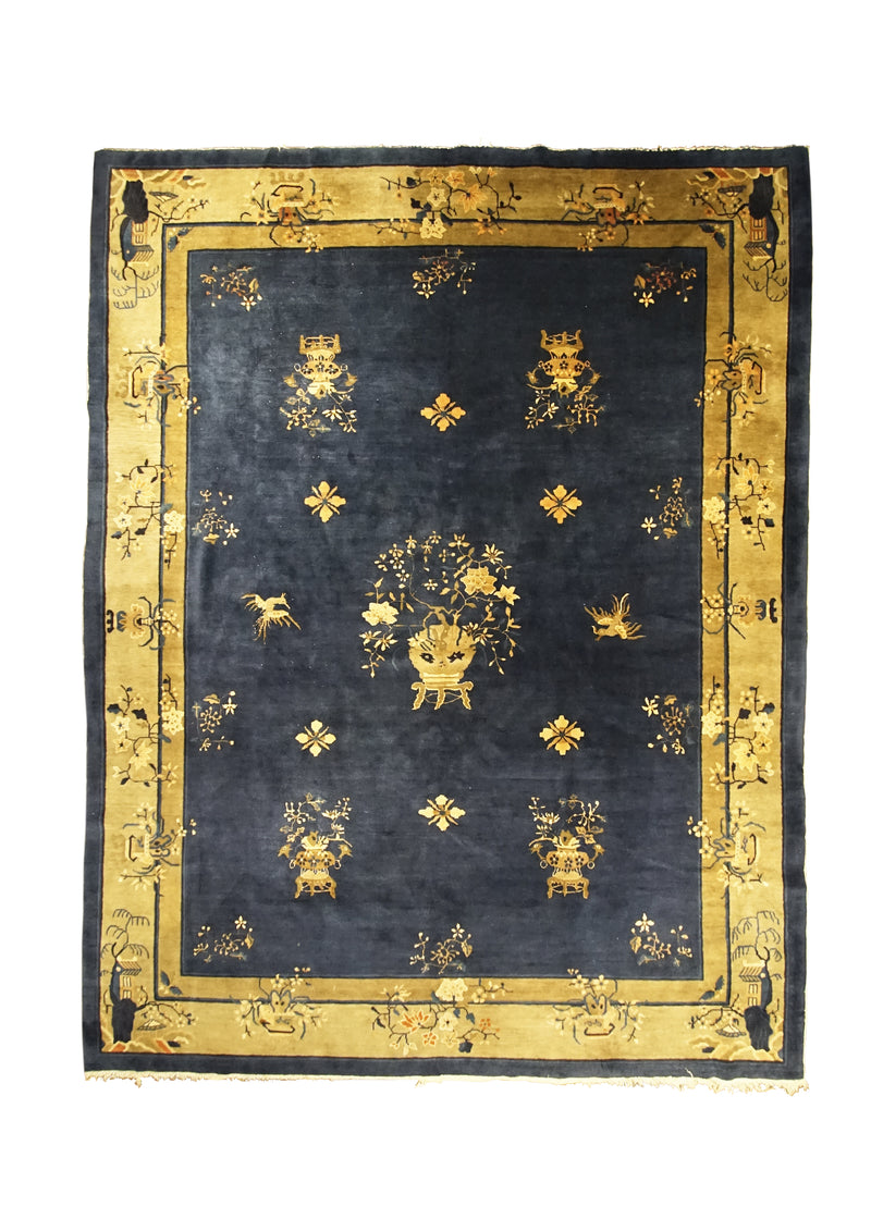 A26627 Oriental Rug Chinese Handmade Area Traditional Antique 9'1'' x 11'5'' -9x11- Blue Peking Floral Design