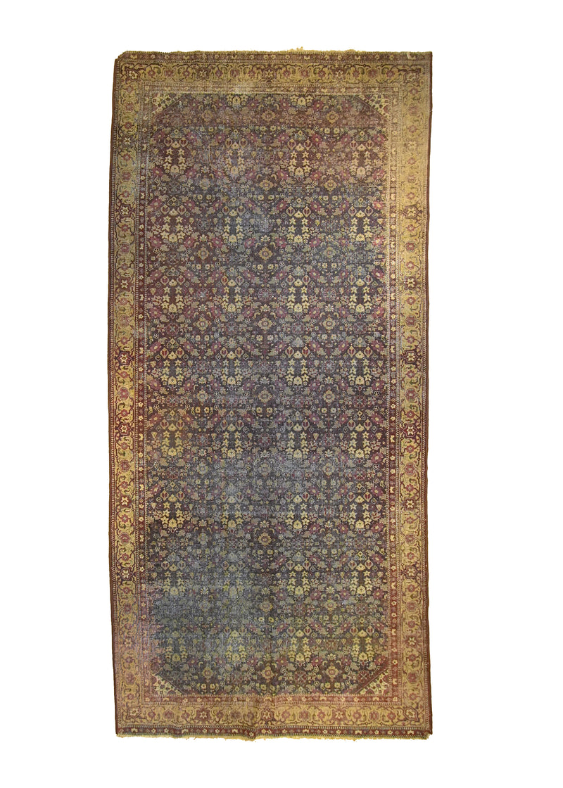 A26630 Oriental Rug Turkish Handmade Area Antique Traditional 5'3'' x 11'5'' -5x11- Yellow Gold Pink Purple Floral Design