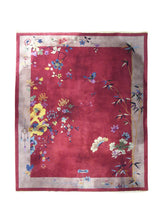 A26632 Oriental Rug Chinese Handmade Area Traditional Antique 7'10'' x 9'5'' -8x9- Red Whites Beige Nichols Art Deco Design