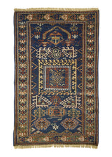 A26647 Caucasian Rug Shirvan Handmade Area Tribal Antique 3'0'' x 4'10'' -3x5- Blue Geometric Design