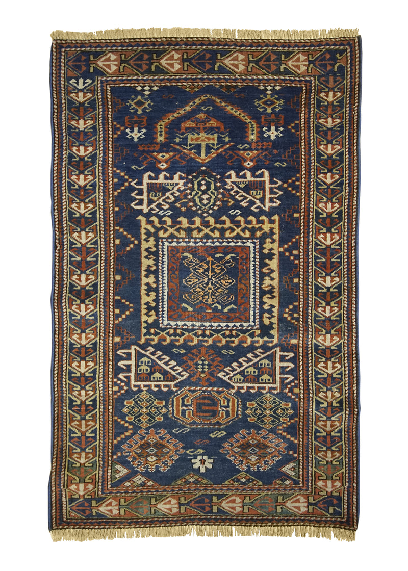 A26647 Caucasian Rug Shirvan Handmade Area Tribal Antique 3'0'' x 4'10'' -3x5- Blue Geometric Design