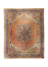 A26656 Oriental Rug Turkish Handmade Area Tribal Antique 11'11'' x 14'9'' -12x15- Red Blue Oushak Geometric Design