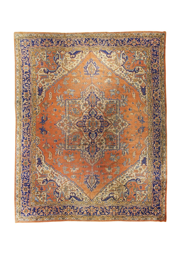 A26656 Oriental Rug Turkish Handmade Area Tribal Antique 11'11'' x 14'9'' -12x15- Red Blue Oushak Geometric Design