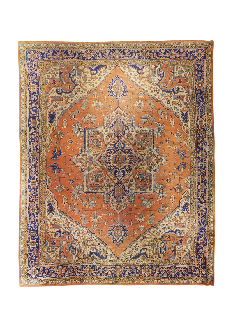 A26656 Oriental Rug Turkish Handmade Area Tribal Antique 11'11'' x 14'9'' -12x15- Red Blue Oushak Geometric Design