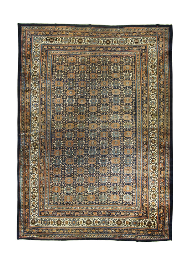 A26657 Persian Rug Bibikabad Handmade Area Tribal Antique 10'3'' x 13'4'' -10x13- Blue Orange Geometric Design