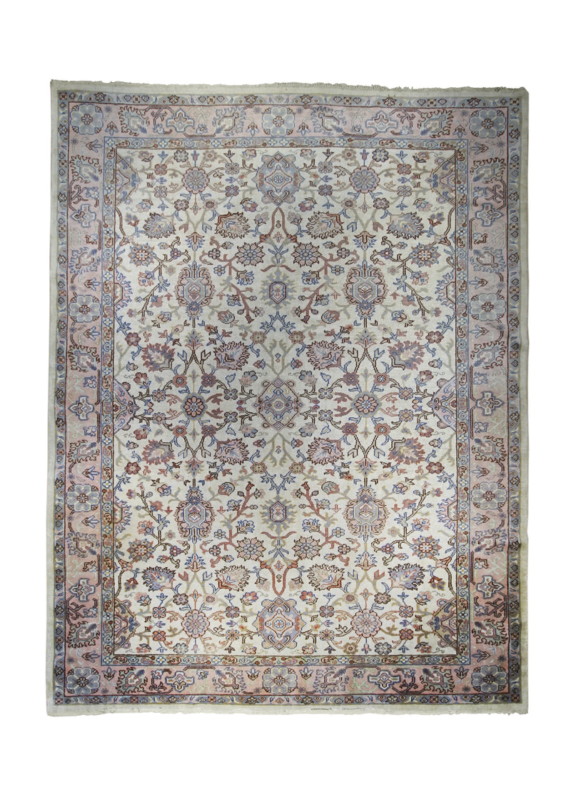 A26664 Oriental Rug Turkish Handmade Area Traditional 9'6'' x 12'10'' -10x13- Whites Beige Pink Floral Design